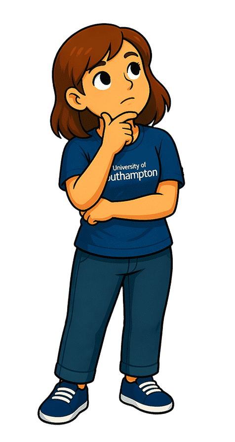 Illustration of a student in a University of Southampton t-shirt, thinking